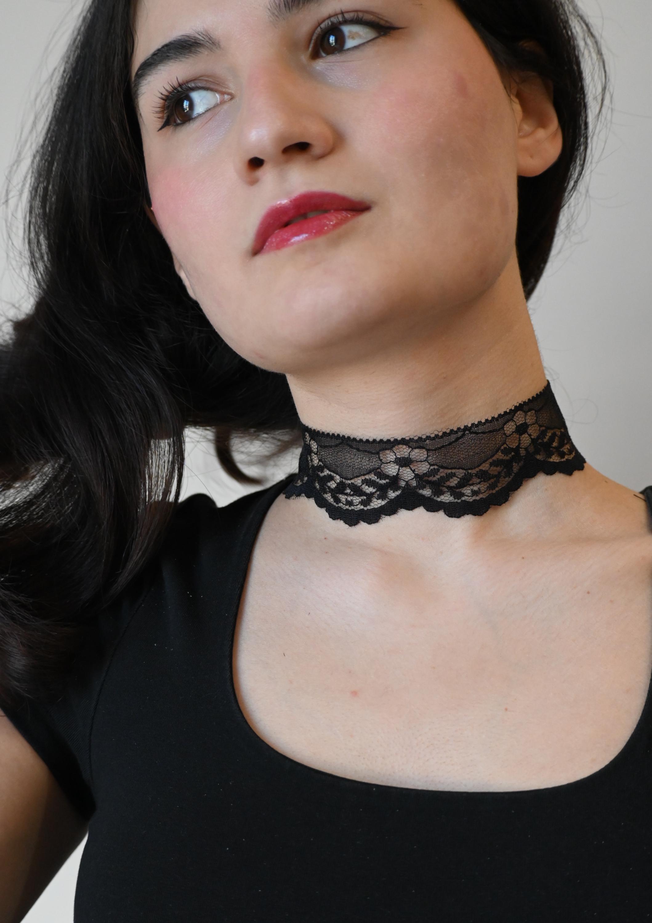 Thin Black Lace Choker • Gothic Vampire Necklace • Edwardian Lace ...