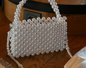 sac de perles fait main, sac de mariée, pochette de perles, sac de perles, pochette de mariée, sac à bandoulière de perles, sac de perles, chaîne de sac de perles, sac de mariée de perles
