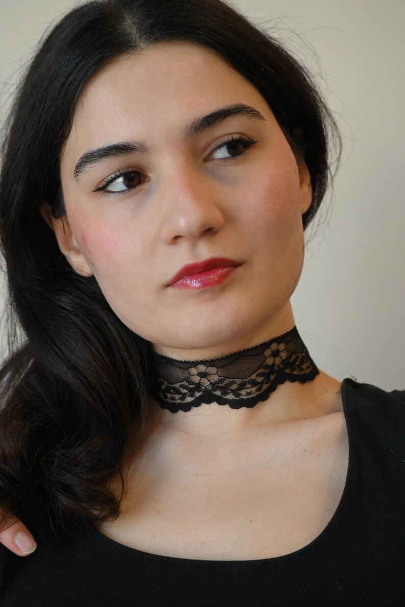 Thin Black Lace Choker • Gothic Vampire Necklace • Edwardian Lace ...