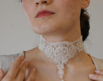 正規品 andmary Claire choker tops Cream Lace Choker With Real Pearl • Pearl Drop Necklace