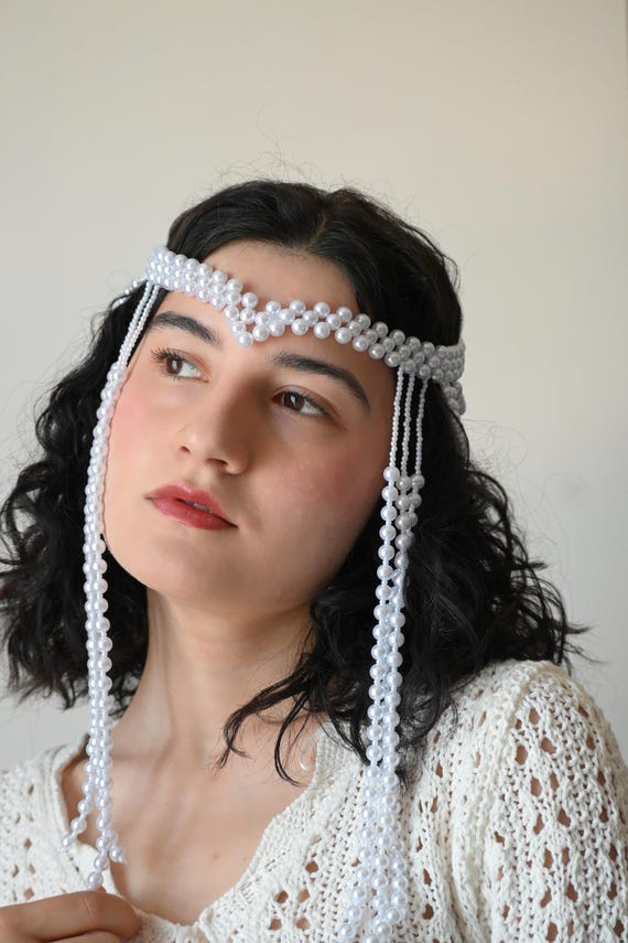 Elegant Pearl Beaded Headband Amazon.com : E EMZHOLE Double Layer Pearl Beaded Headbands  main image 4