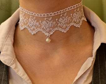 Collana Girocollo In Pizzo Bianco Con Perle E Nappe – Gioiello Vintage Fatto A Mano Per Donna - 3