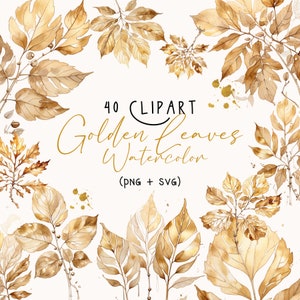 Clipart Feuilles Or/Clipart Feuilles d'arbre doré/Clipart feuille squelette/Clipart feuillage/Clipart feuilles plantes/SVG feuille aquarelle