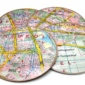 Acryl Untersetzter aus original Landkarten, Upcyling (4er oder 6er Set) - Städte Edition