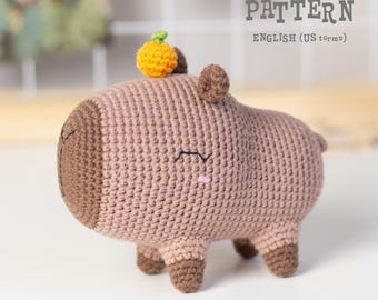 Crochet Capybara PATTERN: Amigurumi animal Toy with fruits (PDF)