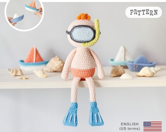 Crochet Ollie the Diver PATTERN: Snorkel Sea Doll (PDF Pattern)