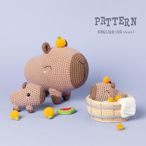 Virkad Capybara MÖNSTER SET: Amigurumi Family Capybara leksak med badkar (PDF)