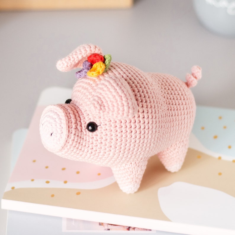 Crochet pig PATTERN, amigurumi piggy toy PDF tutorial, crochet stuffed piglet farm animal DIGITAL instant download pattern for baby image 5