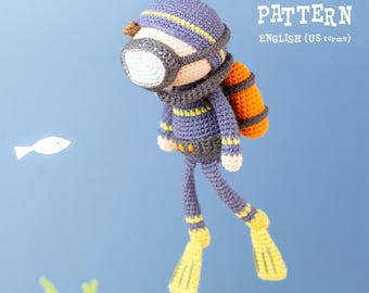 Crochet PATTERN: Marty the Scuba Diver Doll with Gear Amigurumi (PDF Pattern)