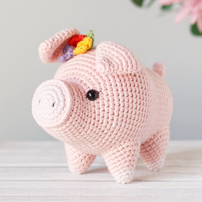 Crochet pig PATTERN, amigurumi piggy toy PDF tutorial, crochet stuffed piglet farm animal DIGITAL instant download pattern for baby image 9