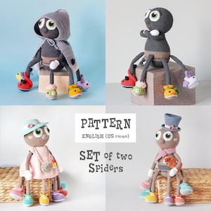 Crochet PATTERN SET of two Spiders: Halloween & Romantic, amigurumi toys (PDF Pattern)