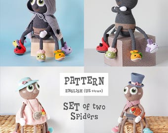 Crochet PATTERN SET of two Spiders: Halloween & Romantic, amigurumi toys (PDF Pattern)
