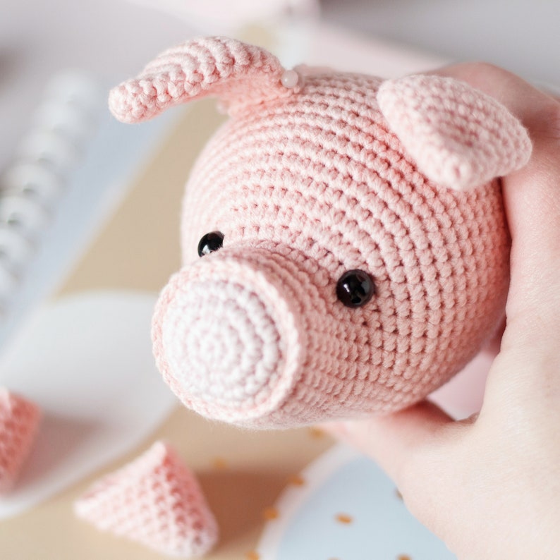 Crochet pig PATTERN, amigurumi piggy toy PDF tutorial, crochet stuffed piglet farm animal DIGITAL instant download pattern for baby image 6