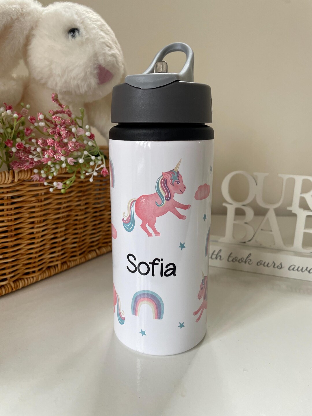 Personalized Kids Water Bottle: 600ml Aluminum Sports Bottle With Straw ...
