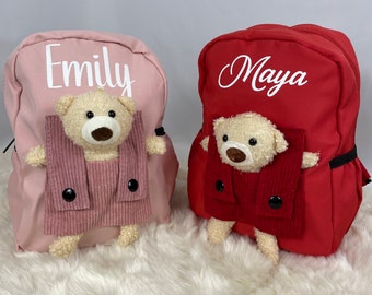 Personalised Pocket Teddy Bear Kids Backpack, Nursery Bag, Children Travel Bag, Toddler backpack, Birthday Gift