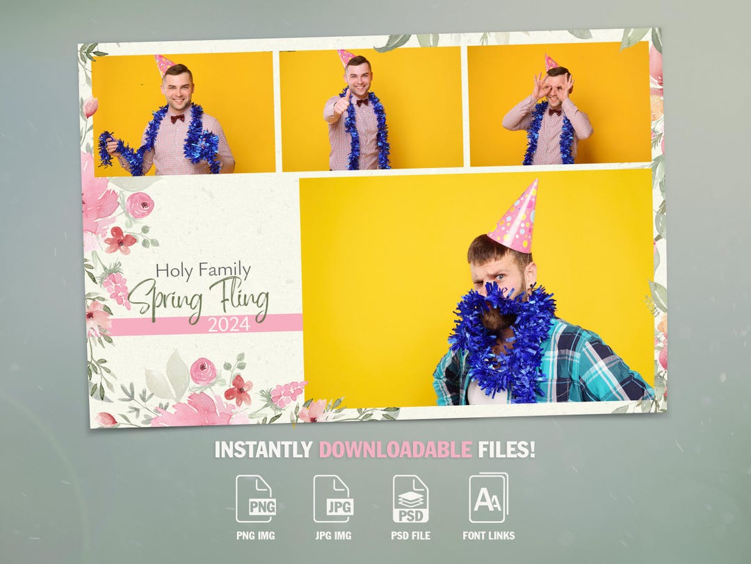 Spring Photo Booth Template, Spring Fling Theme, School Dance, Pink ...