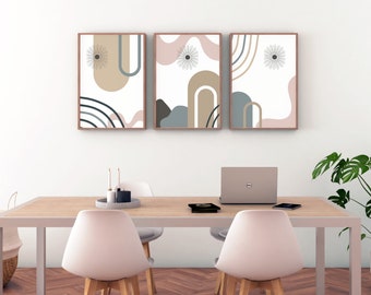 Bohemian Neutral Art Prints Set of 3, Neutral Modern Wall Art Decor, Digital Download, Boho Style Art Prints, Digital Printable Wall Art