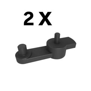 Puede incluir: Componente de plástico negro con dos postes cilíndricos y una base rectangular. El texto "2X" está encima del componente, indicando la cantidad. El objeto está sobre un fondo blanco.
