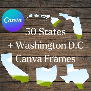 50 Staaten Canva Frames, USA Staaten & Washington D.C. Custom Canva Frames, Vereinigte Staaten von Amerika Canva Frames, State Shape Frame