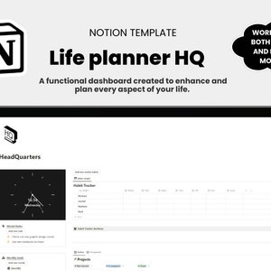 Notion Life Planner, Notion Template Dashboard, Notion Planner, Personal digital template for productivity, Notion Minimal Planner Template