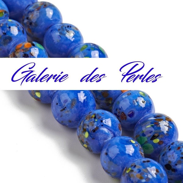 Perles en Verre MURANO BLEU 10mm motifs peints en lot perles rondes : création bijoux bracelet collier bague boucle oreilles, macramé