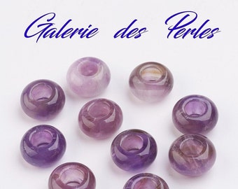 AMETHYSTE  14mm  Gros Trous  gemme perle fine rondelle naturelle  : création bijoux bracelet collier bague boucle oreilles, macramé