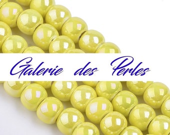 Perles en Porcelaine  JAUNE  7mm en lot de perles rondes  : création bijoux bracelet collier boucle oreilles macramé