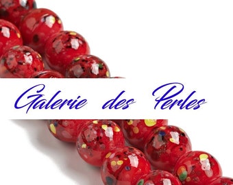 RED MURANO Glass Beads 10mm painted patterns in batch round beads: creation of jewelry bracelet necklace ring earring, macrame