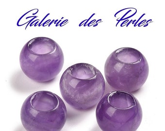 AMETHYSTE  12mm  Gros Trous  gemme perle fine ronde naturelle  : création bijoux bracelet collier bague boucle oreilles, macramé