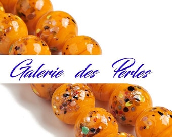 MURANO ORANGE Glass Beads 10mm painted patterns in batch round beads: creation of jewelry bracelet necklace ring earring, macrame