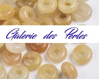 AVENTURINE  JAUNE  10mm  Gros Trous  gemme perle fine rondelle naturelle  : création bijoux bracelet collier bague boucle oreilles