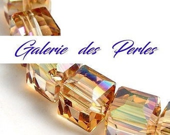 Electro Gold Glass Beads 9mm set of faceted cube beads: jewelry creation bracelet necklace ring macrame