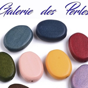 Perles en Bois  10 COULEURS  18mm en lot de perles ovales plates  : création bijoux bracelet collier bague boucle oreilles macramé