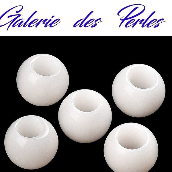 JADE  BLANC  12mm  Gros Trous  gemme perle fine ronde naturelle  : création bijoux bracelet collier bague boucle oreilles