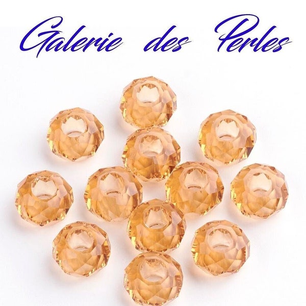 Perles en Verre JAUNE FONCE 14mm à Gros Trous en lot perles rondelles à facettes : création bijoux bracelet collier bague boucle oreilles