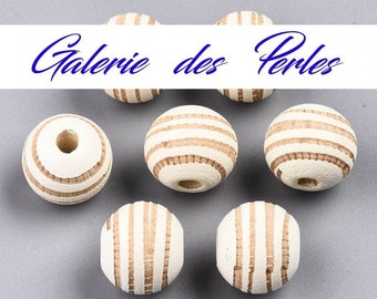 Perles en Bois  IVOIRE  10mm en lot de perles rondes gravées zèbre  : création bijoux bracelet collier bague boucle oreilles macramé