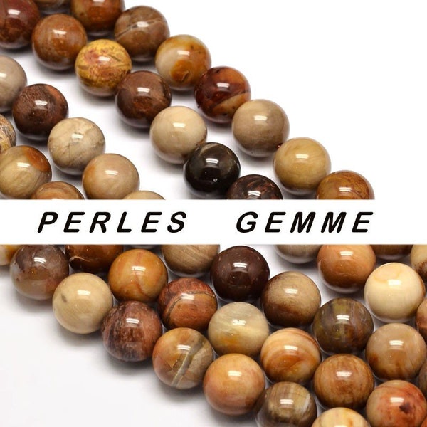 BOIS PETRIFIE  12mm gemme perle fine ronde naturelle  : pour création bijoux bracelet collier bague boucle oreilles, macramé