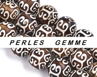AGATE  Tibétaine  DZI  12mm gemme perle fine ronde naturelle  : pour création bijoux bracelet collier bague boucle oreilles, macramé