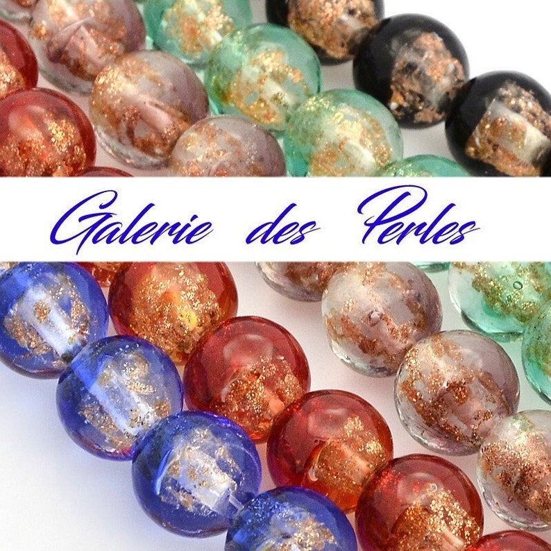 MURANO Glass Beads 2 COLORS Golden Sand 12mm in batch of round beads: creation of jewelry bracelet necklace ring earring, macramé image 1