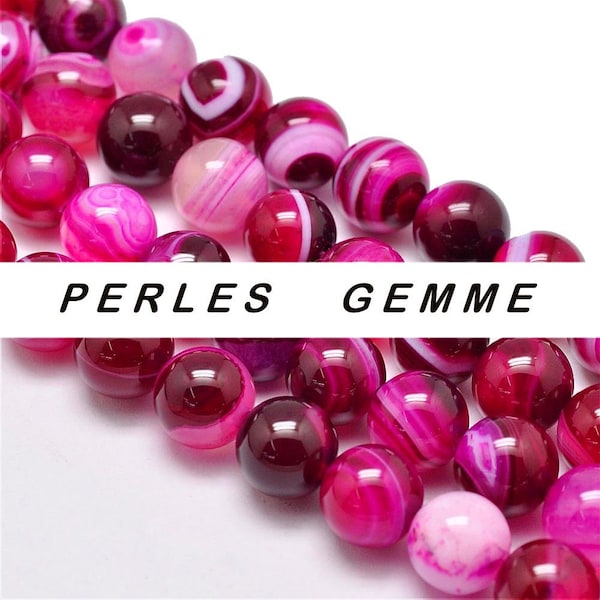 AGATE Fuchsia  16mm gemme perle fine ronde naturelle  : pour création bijoux bracelet collier bague boucle oreilles, macramé