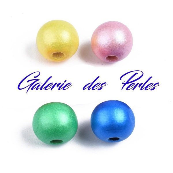 Perles en Bois  14  COULEURS  NACRE  10mm en lot de perles rondes  : création bijoux bracelet collier bague boucle oreilles macramé