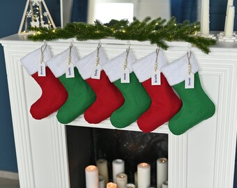 Linen christmas stocking. Christmas decor. Holiday stockings. Farmhouse decor. Red-Green stocking. Christmas gifts.