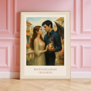 Lámina artística de fantasía romántica – Póster de pareja de estrellas – Ilustración de amantes de las hadas – Arte mural inspirado en el Reino de la Noche (tamaño A3/A4)