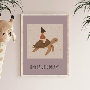 Descarga digital - Sombrerito, grandes sueños - Arte infantil imprimible A3/A4 - Habitación infantil - Arte mural escandinavo suave y neutro - Descarga instantánea