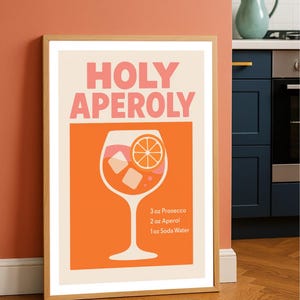 Aperol Spritz Art – Digital Download - Retro Cocktail Art Orange Pink – Kitchen Wall Decor - Printable A3 A4 Holy Aperoly l Instant Download