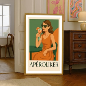アペロールポスター - レトロスタイルのウォールアート - A3 A4ドリンクプリント - 夏のキッチンバーデコレーション - Apéroliker