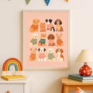Descarga digital - Póster de perro adorable - Arte mural ilustrado de cachorro para habitación infantil - Imprimible en tamaño A3 y A4 - Decoración infantil - Descarga instantánea