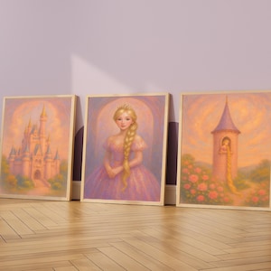 Digital Download - Rapunzel Fairytale Wall Art – Princess, Tower & Castle – Set of 3 Prints | Pastel Nursery Decor | Instant Download