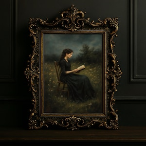 Poster artistico di ispirazione vittoriana - Stampa artistica "Dark Academia Reading Girl" - Donna estetica in abito nero - Decorazione da parete A4/A3