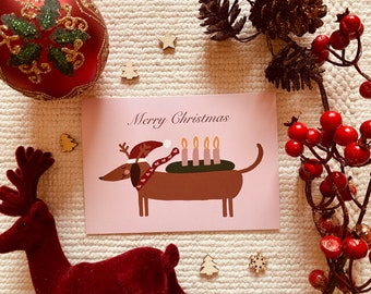 Christmas card, handmade, Christmas greeting card, Christmas greetings dachshund, Merry Christmas card, folding card